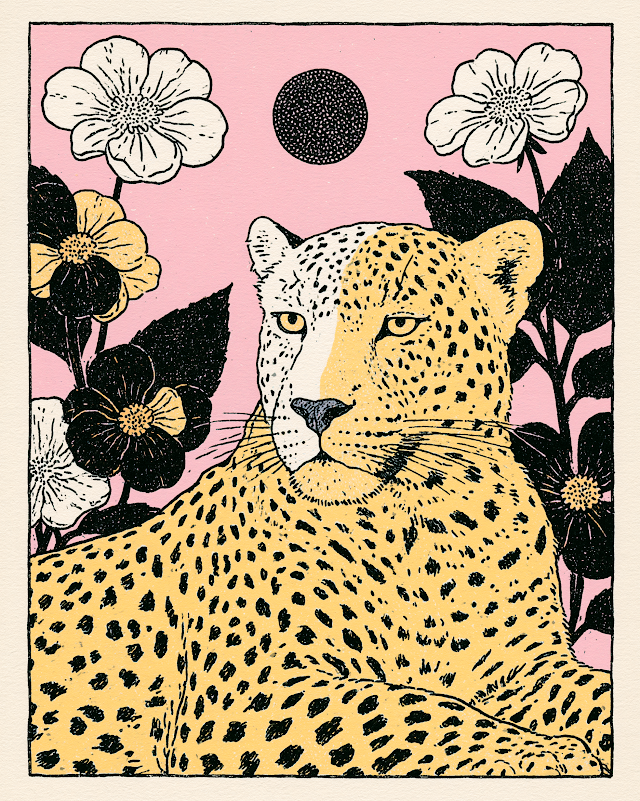 Intricate Leopard Illustration with Botanical Elements