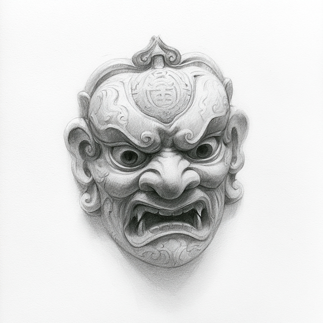 Intricate Nuo Mask of the Thunder God