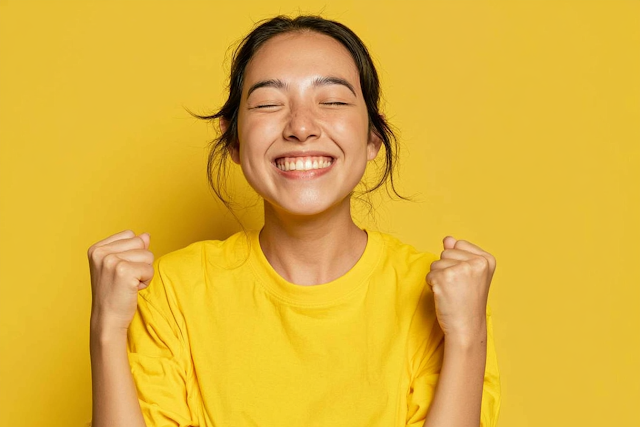Joyful Celebration: Young Woman in Yellow