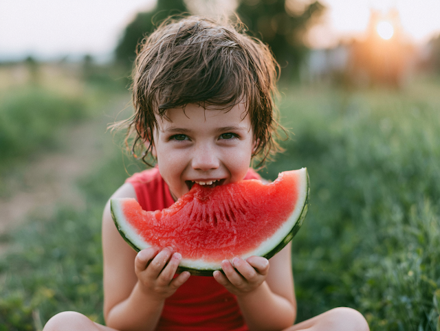 Joyful Child Enjoying Watermelon in Summer