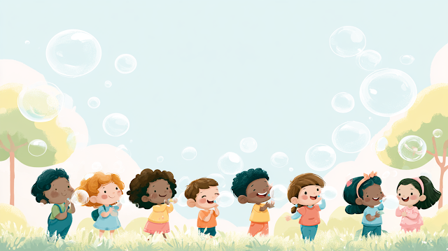 Joyful Children Blowing Bubbles in a Sunny Park