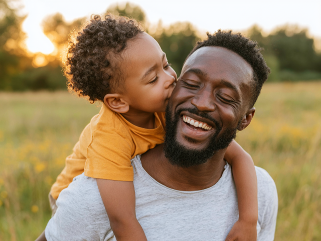 Joyful Father-Son Moment in a Meadow