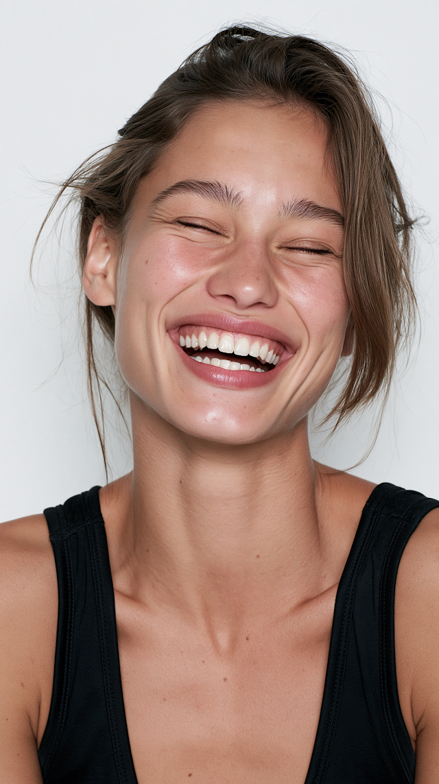Joyful Laughter of a Young Woman in Studio Portrait