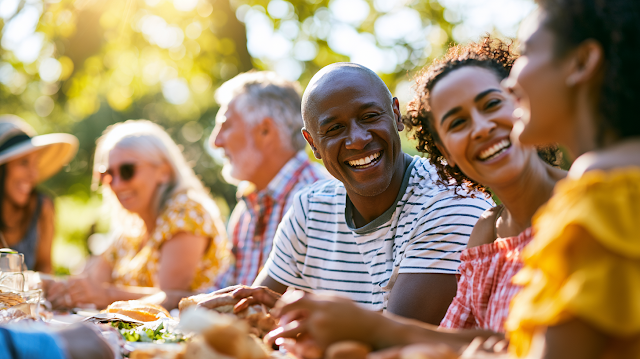 Joyful Multiracial Family Picnic in a City Park