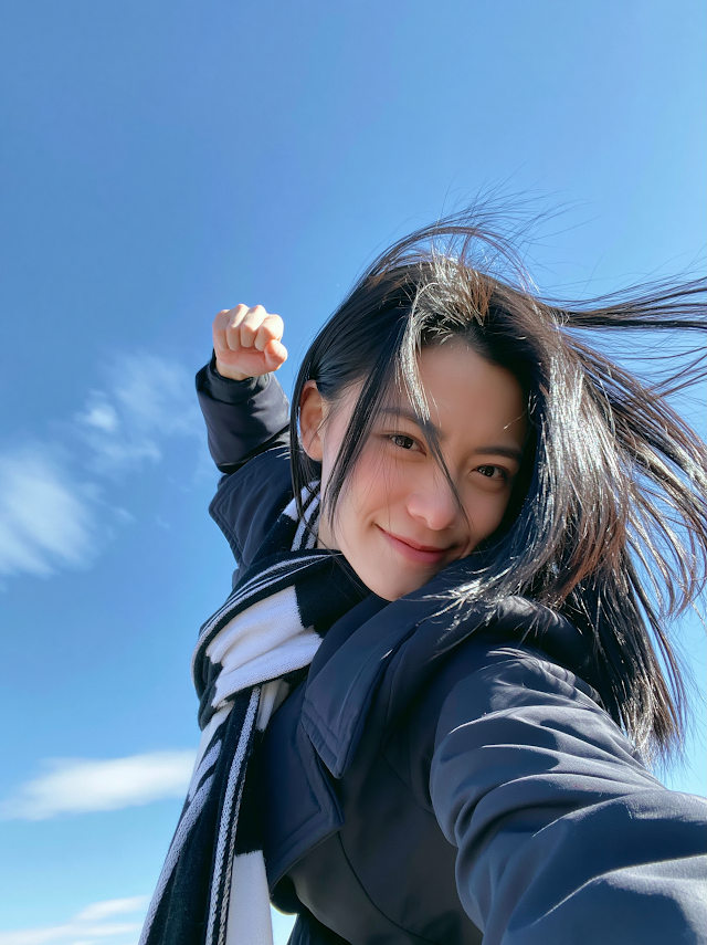 Joyful Selfie of Young Woman Outdoors
