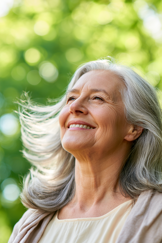 Joyful Senior Woman in Sunlit Park