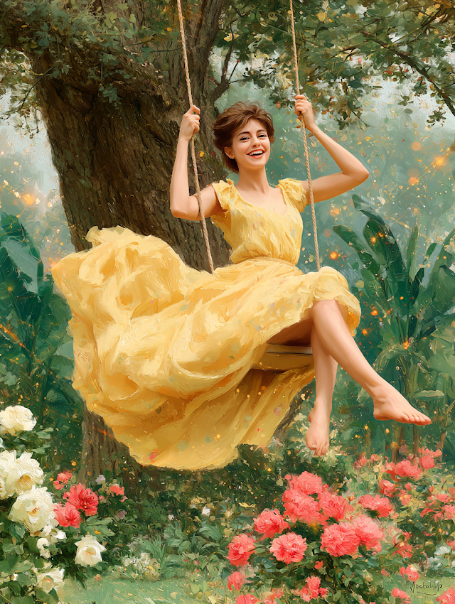 Joyful Swing in a Lush Garden