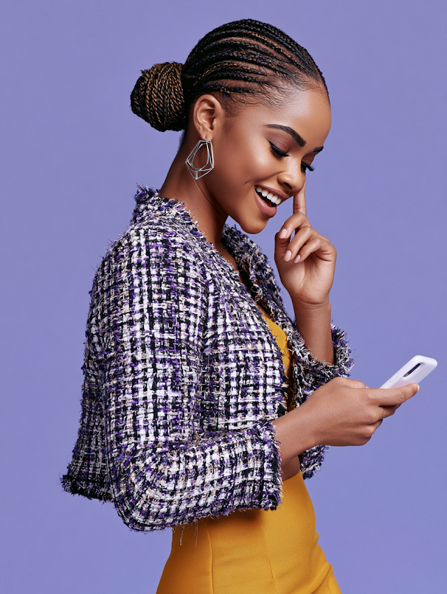 Joyful Young Black Woman in Fashion Portrait
