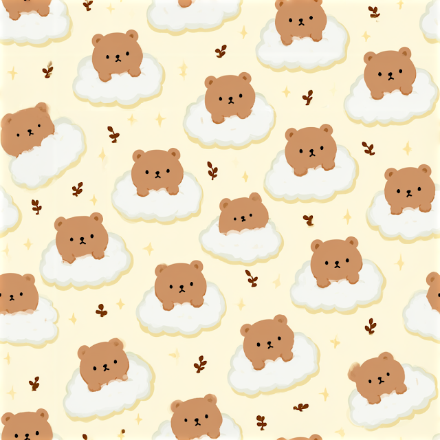 Kawaii Brown Bear Faces on Fluffy Toast Pattern
