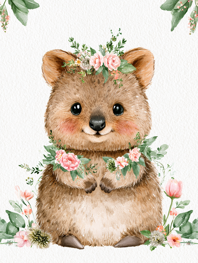 Kawaii Quokka with Flower Garlands