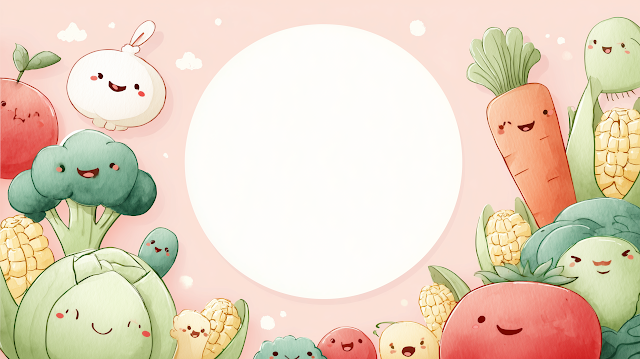 Kawaii Vegetable Characters with Blank Center for Text