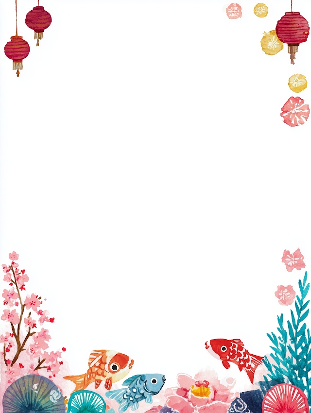 Kids' Japanese-Themed Letter Template with Hand-Drawn Art