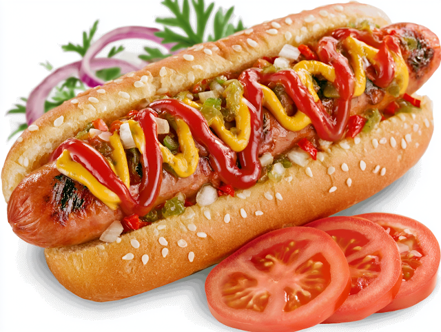 Loaded Hot Dog on a Sesame Seed Bun