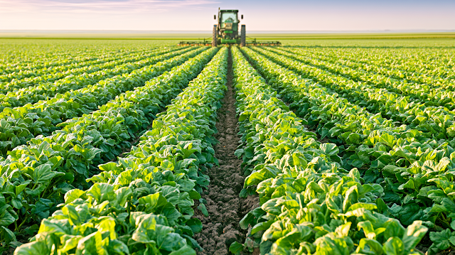 Lush Agricultural Landscape with Farm Tractor
