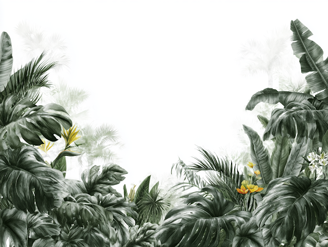 Lush Tropical Botanical Frame with Watercolor Details