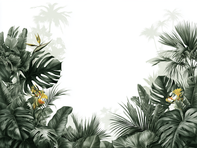 Lush Tropical Botanical Frame with White Background