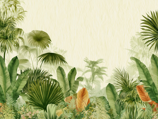 Lush Tropical Foliage Border in Watercolor