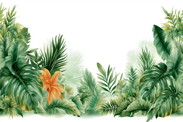 Lush Tropical Jungle Foliage Border