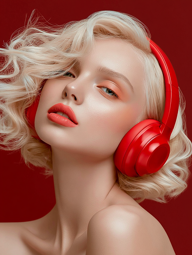 Luxurious Beauty Portrait with Red Headphones