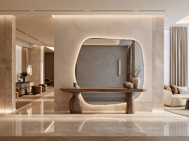 Luxurious Hotel Lobby with Artistic Mirror Design