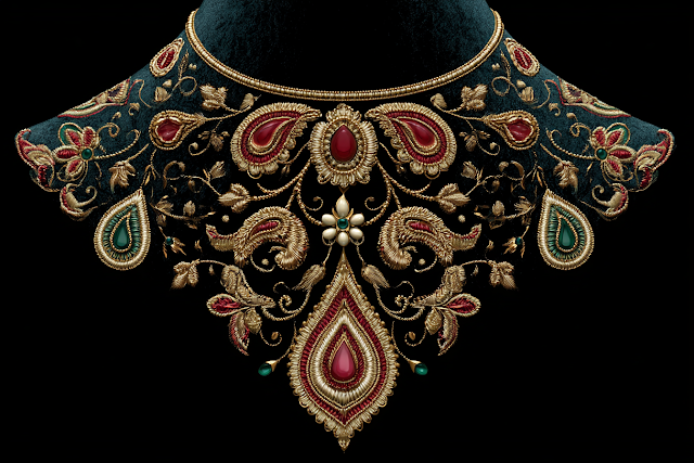 Luxurious Mughal Neckline Embroidery Design