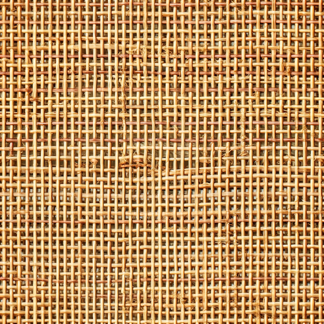 Macro Close-Up of Natural Woven Rattan Cane Webbing