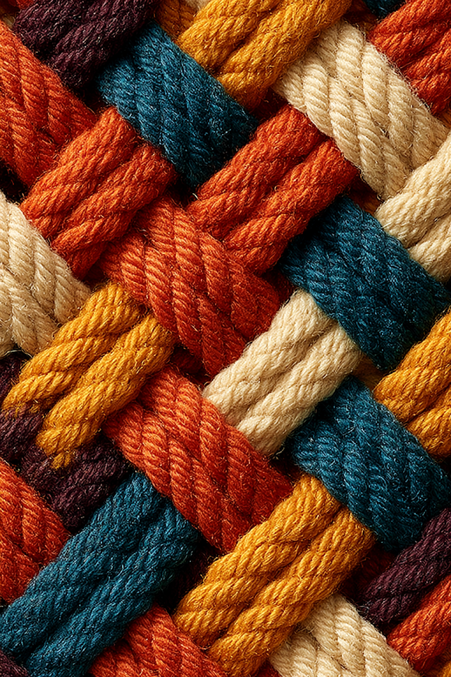 Macro Close-Up of Woven Yarn Cords in Autumn Colors