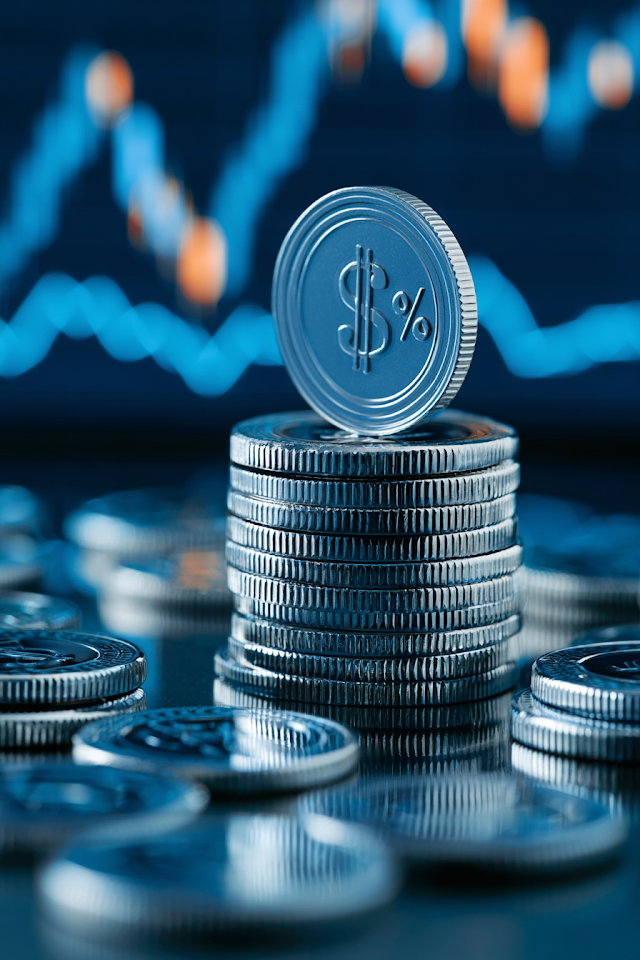 Macro Photography of Shiny Silver Coins on Digital Trading Desk