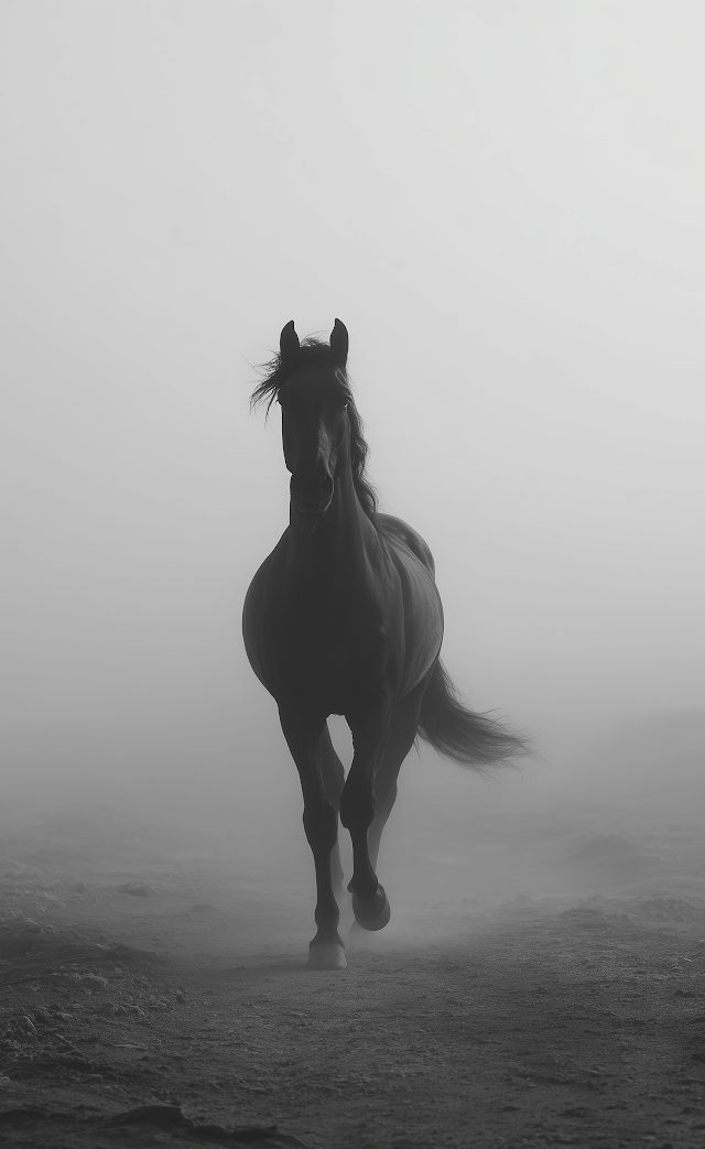 Majestic Black Horse in Fog
