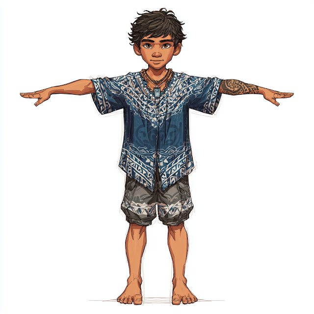 Manga-Style Polynesian Boy in T-Pose