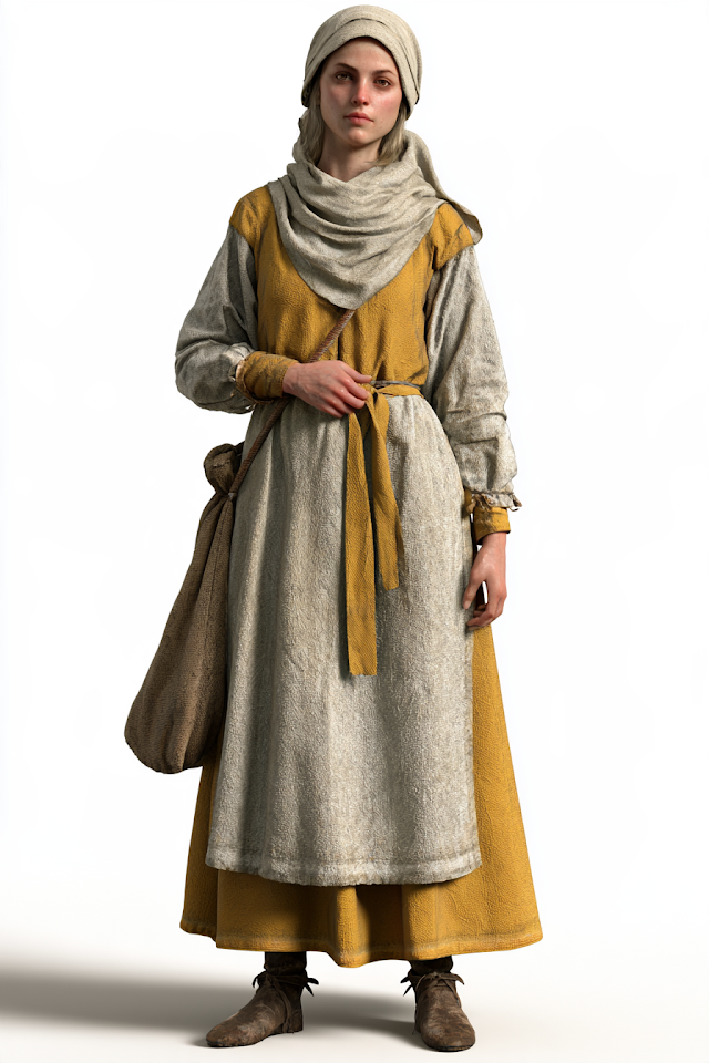 Medieval Female Peasant in Simple Attire