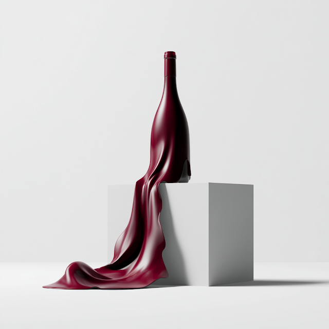 Melting Burgundy Bottle: A Surrealist Tribute