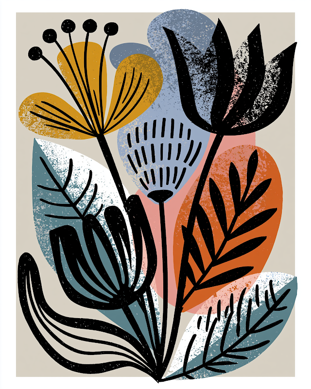 Mid-Century Inspired Abstract Floral Illustration