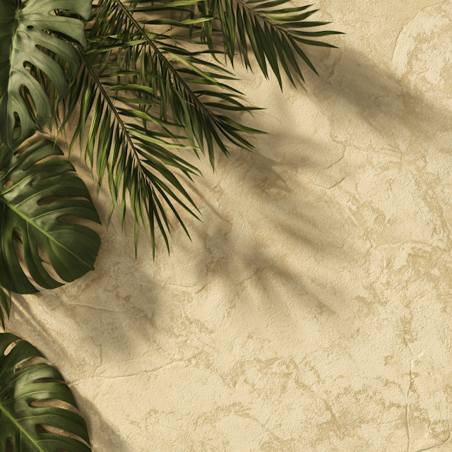 Minimal Tropical Flat Lay with Palm Fronds
