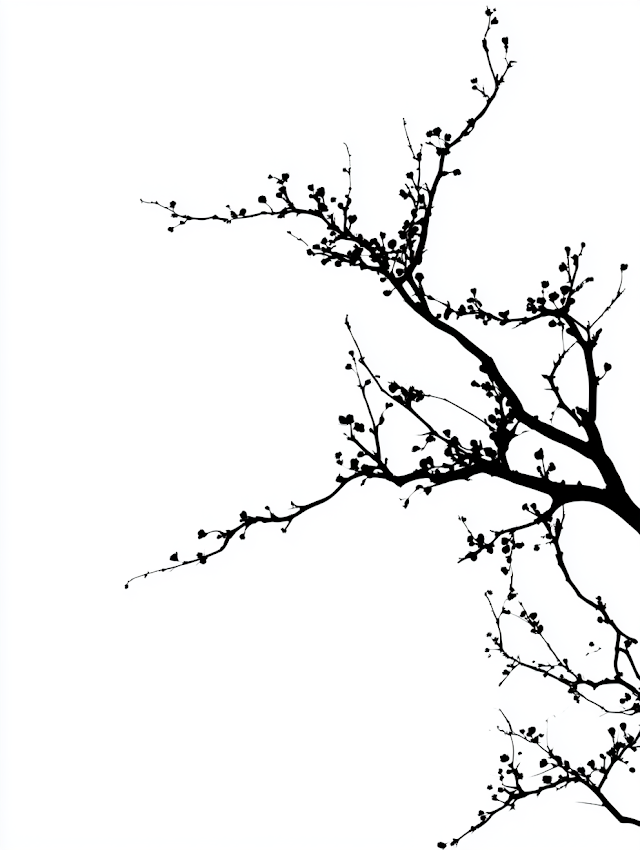 Minimalist Black Ink Cherry Blossom Silhouette