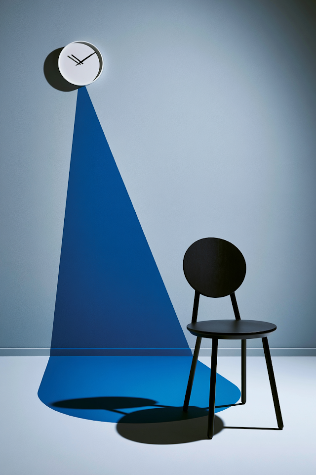 Minimalist Black Wooden Chair with Geometric Light