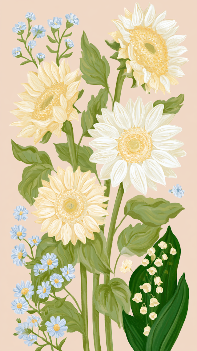 Minimalist Botanical Illustration of Sunflowers