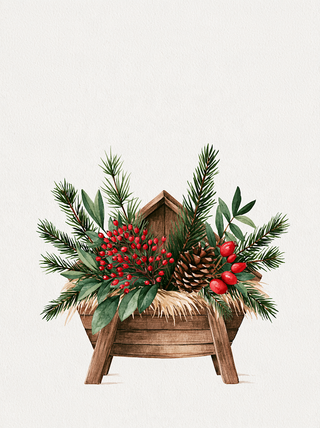 Minimalist Christmas Nativity Scene with Herbs