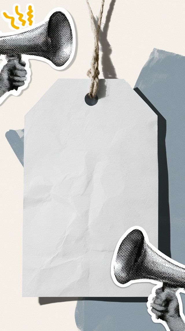 Minimalist Collage with Blank Tag and Megaphones