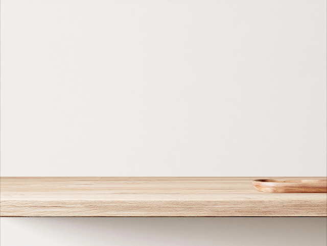 Minimalist Interior Still Life with Natural Wood Shelf