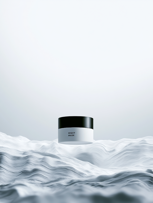 Minimalist Night Mask Cosmetic Jar on White Clay