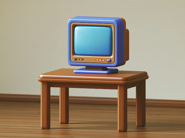 Minimalist Pixar-Style Workspace with Retro Television