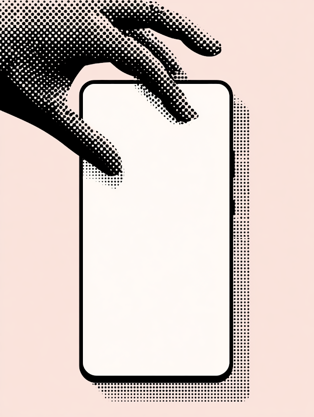 Minimalist Smartphone Illustration with Hand Silhouette