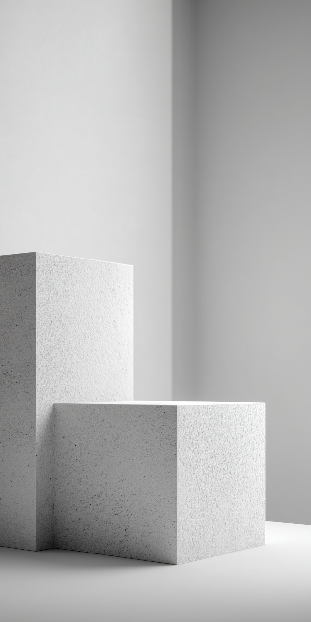 Minimalist White Micro-Cement Cubes in Studio Setting
