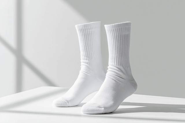 Minimalist White Ribbed Crew Socks on Clean Surface