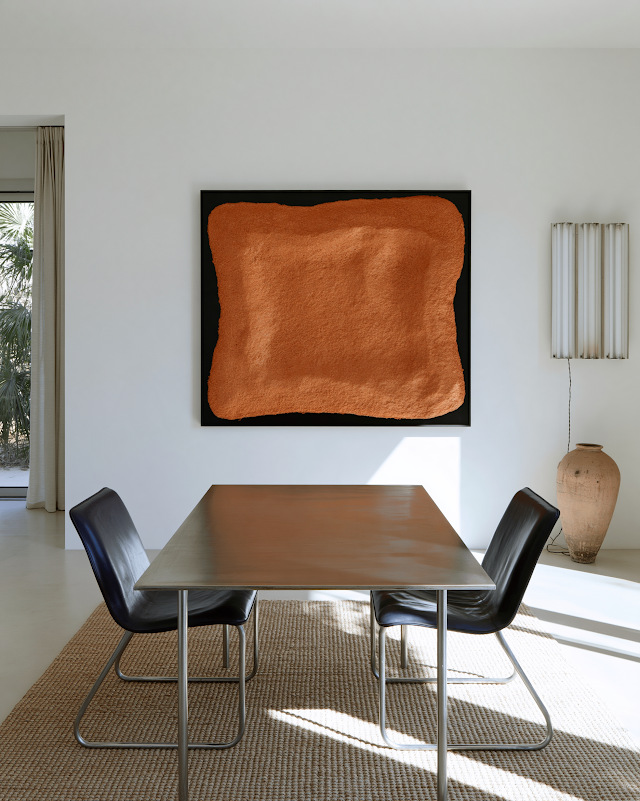 Modern Abstract Artwork in Minimalist Dining Space