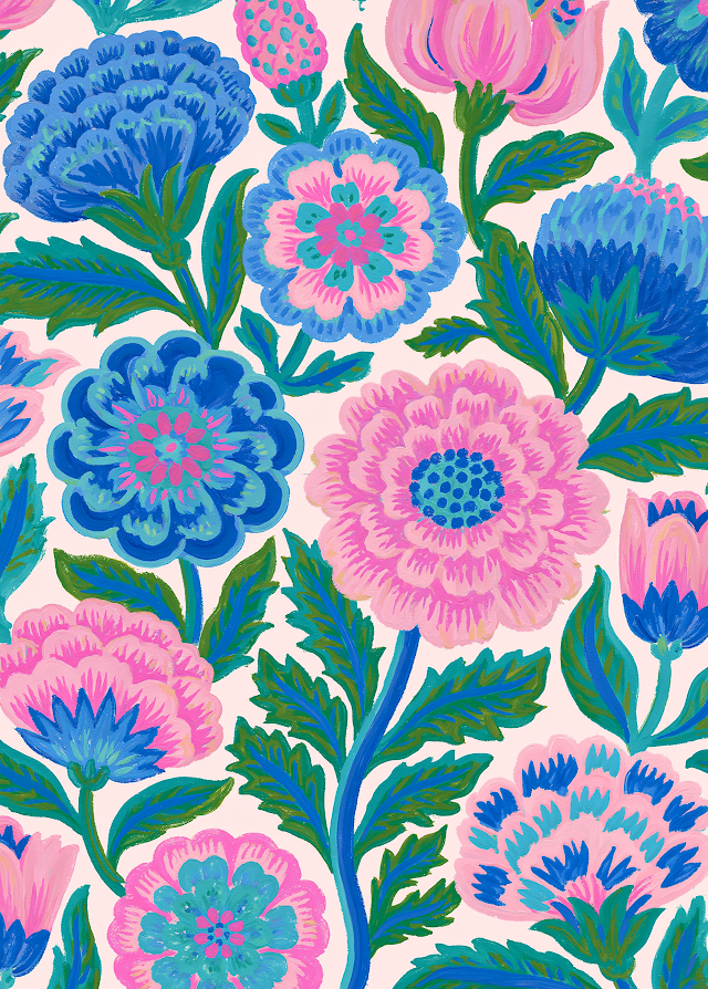 Modern Floral Block Print Pattern