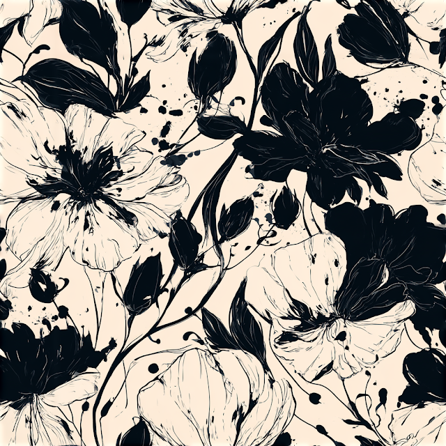 Monochrome Floral Pattern on Cream Background