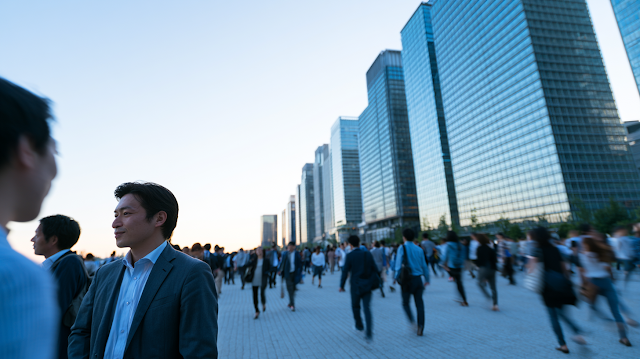 Morning Commute in a Modern Business Plaza