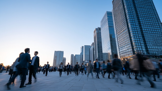 Morning Hustle in a Modern Urban Plaza